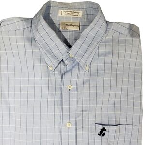 Disney Mickey Mouse Embroidered Pocket Blue Plaid Cotton Button-Down Size L